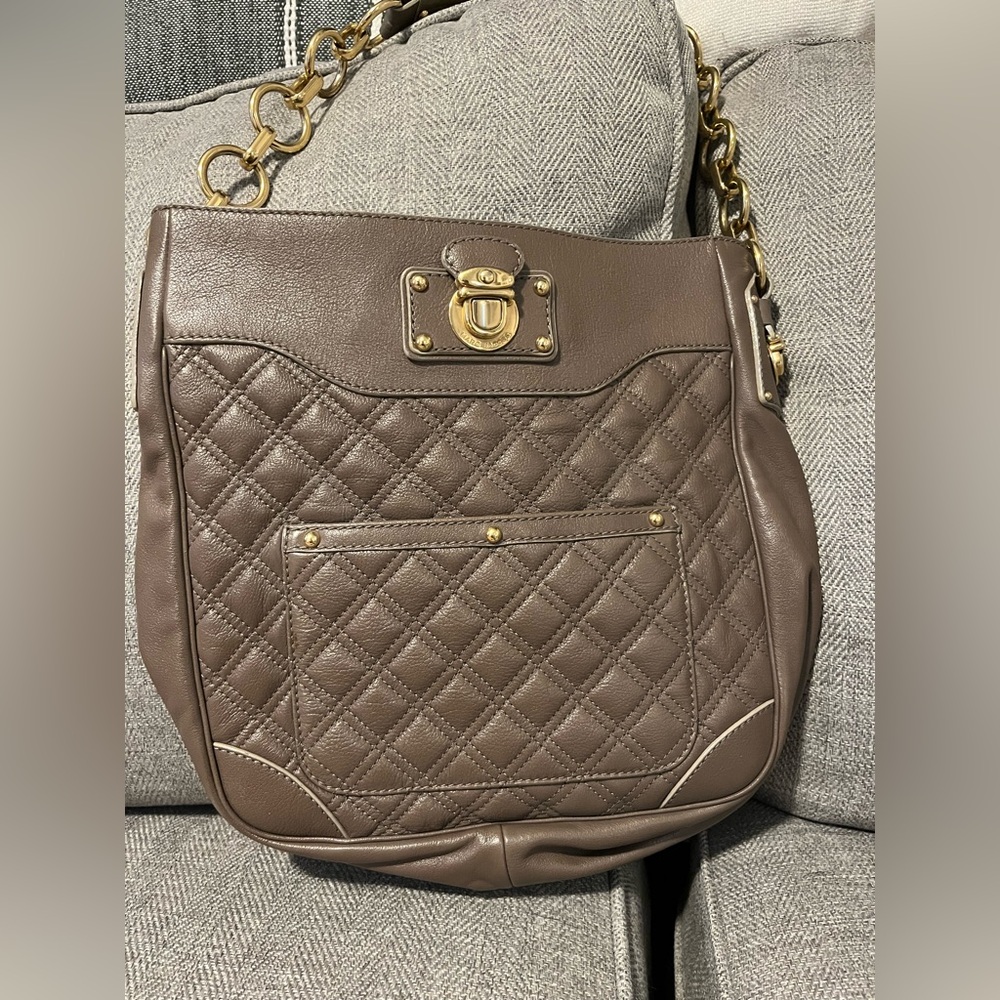 Marc Jacobs Quilted Brown hobo Shoulder Bag with Gold Accents